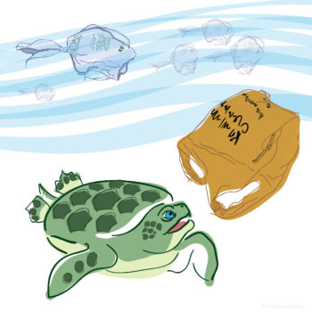 sea turtle eating a plastic bag