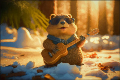Cute groundhog playing the ukulele